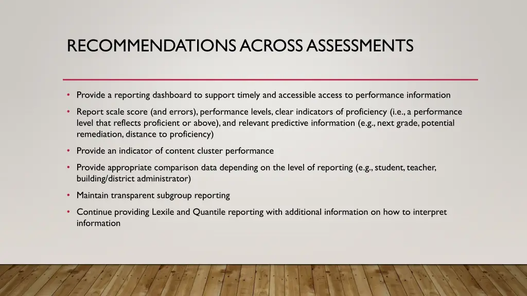 recommendations across assessments 1