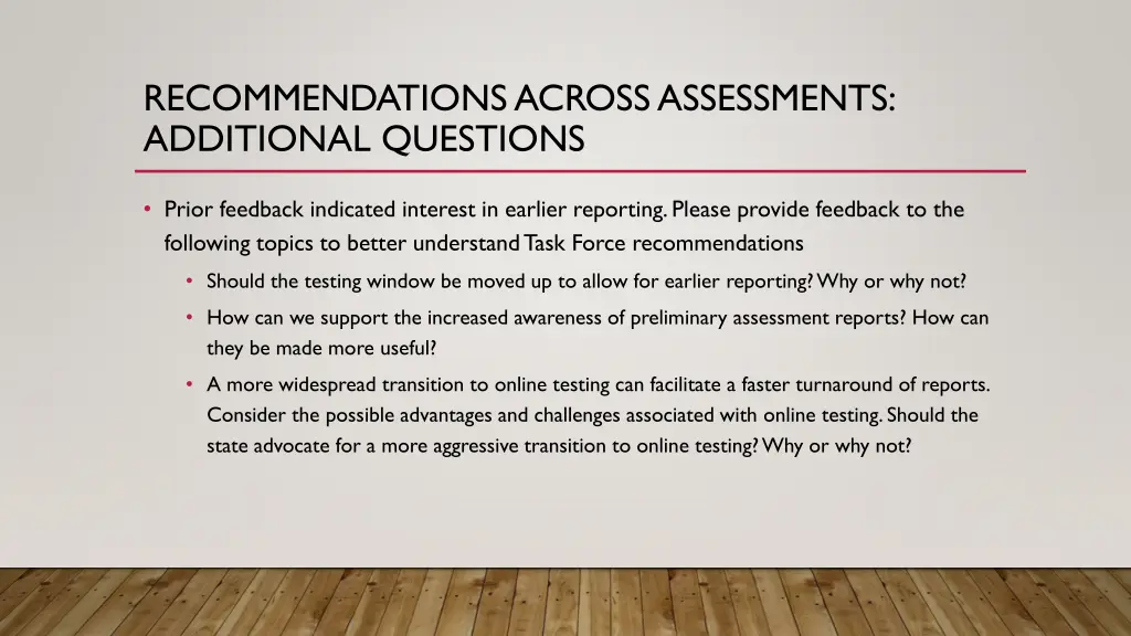 recommendations across assessments additional