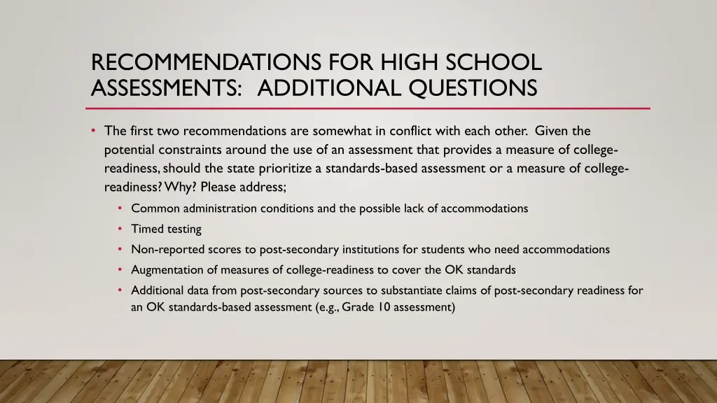 recommendations for high school assessments 1