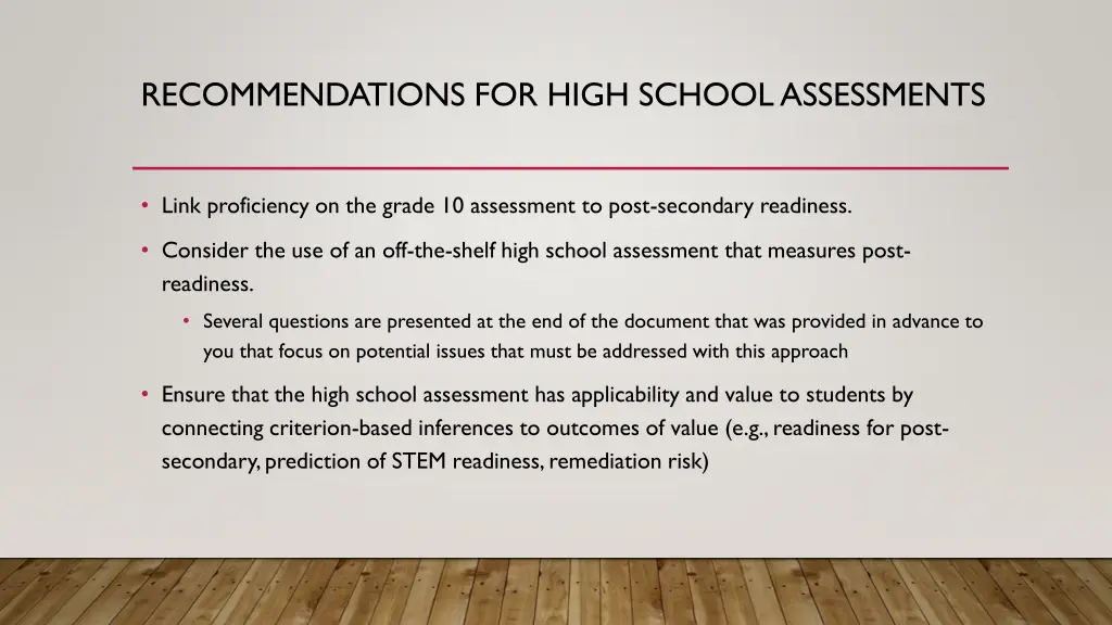 recommendations for high school assessments