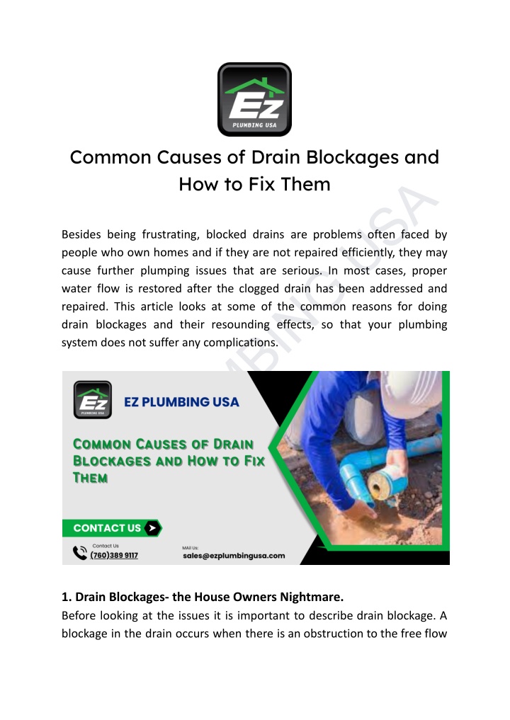 common causes of drain blockages