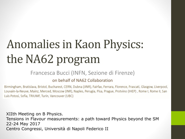 anomalies in kaonphysics the na62 program