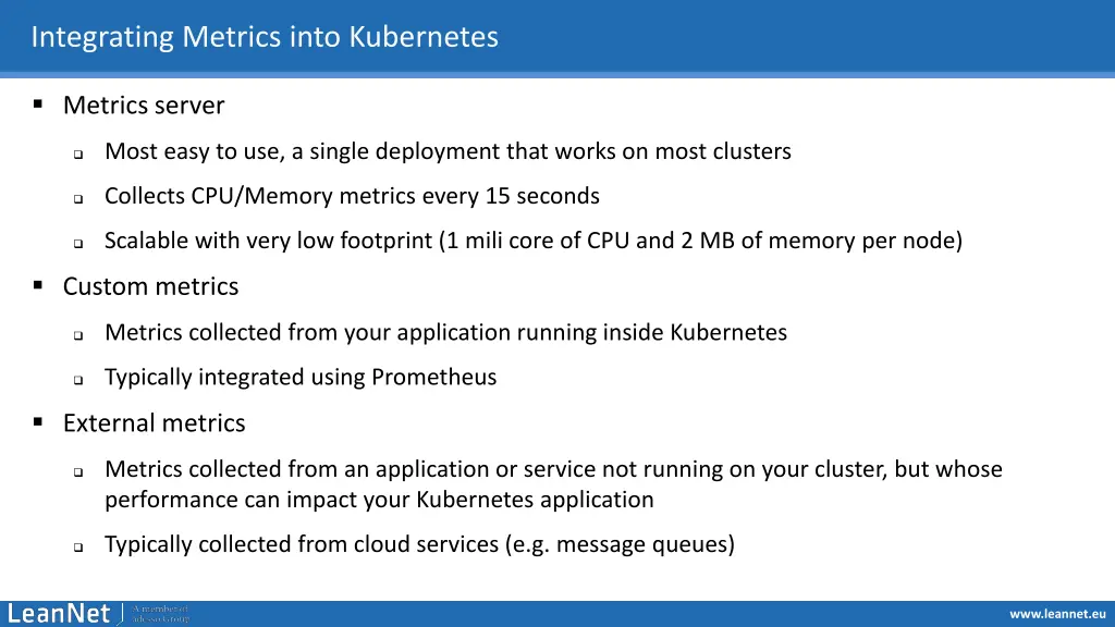 integrating metrics into kubernetes