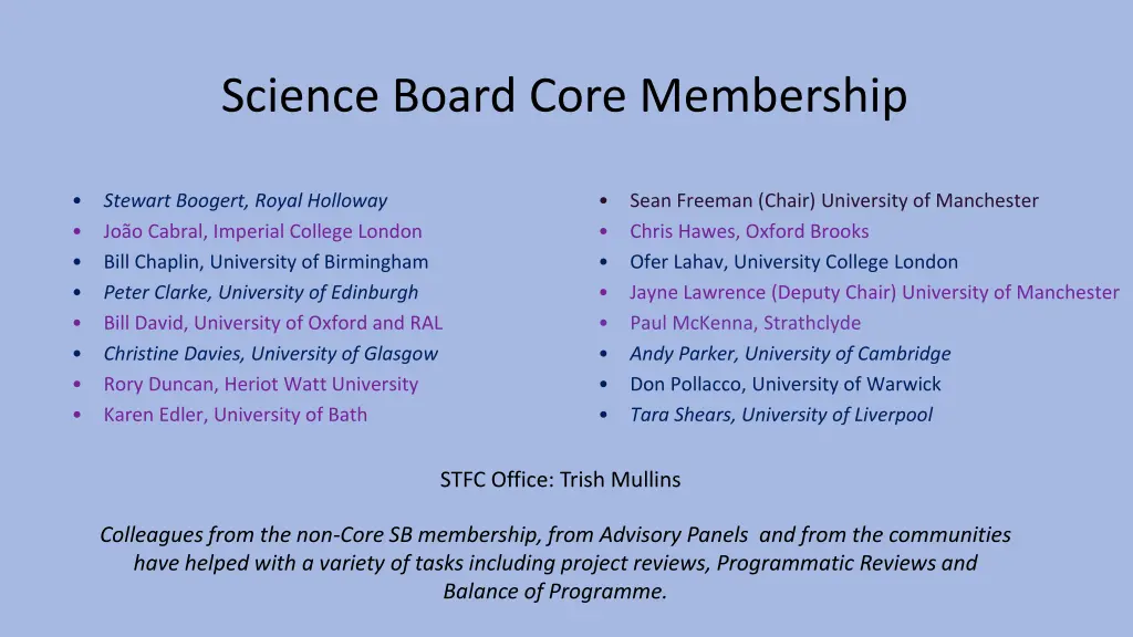 science board core membership