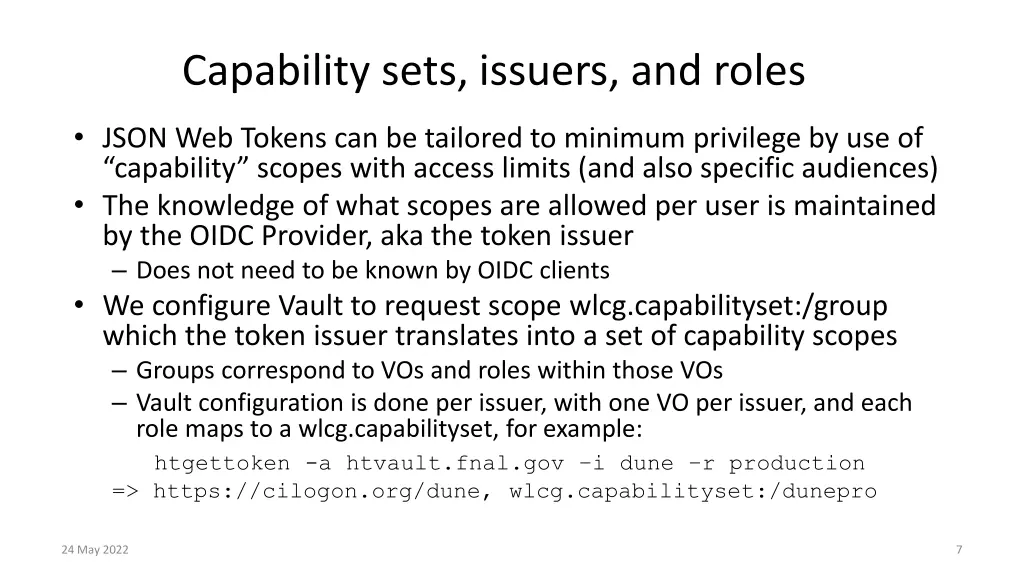 capability sets issuers and roles