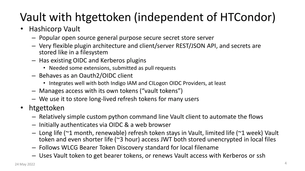 vault with htgettoken independent of htcondor