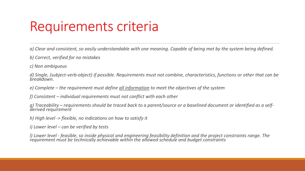 requirements criteria