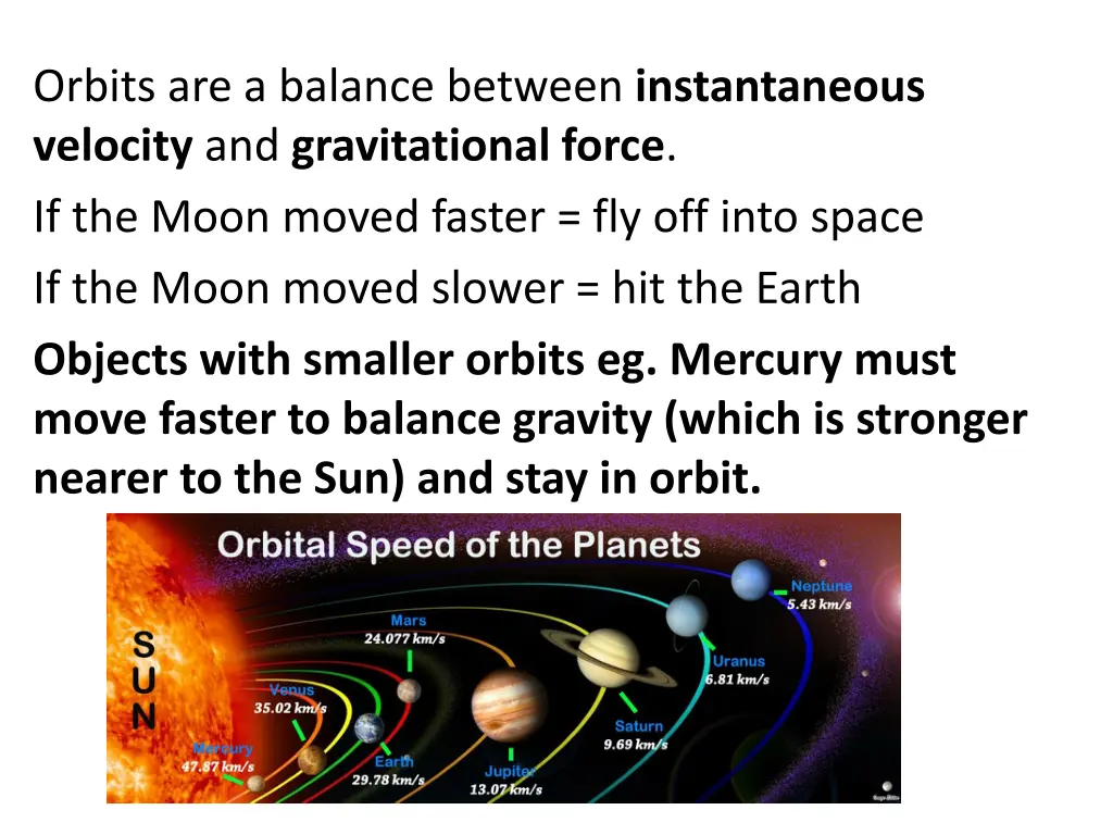 orbits are a balance between instantaneous