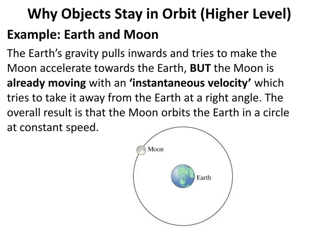 why objects stay in orbit higher level example