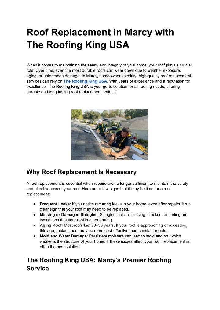 roof replacement in marcy with the roofing king