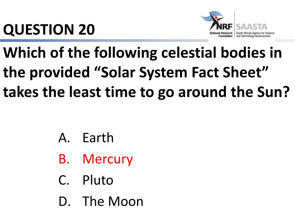 question 20 which of the following celestial