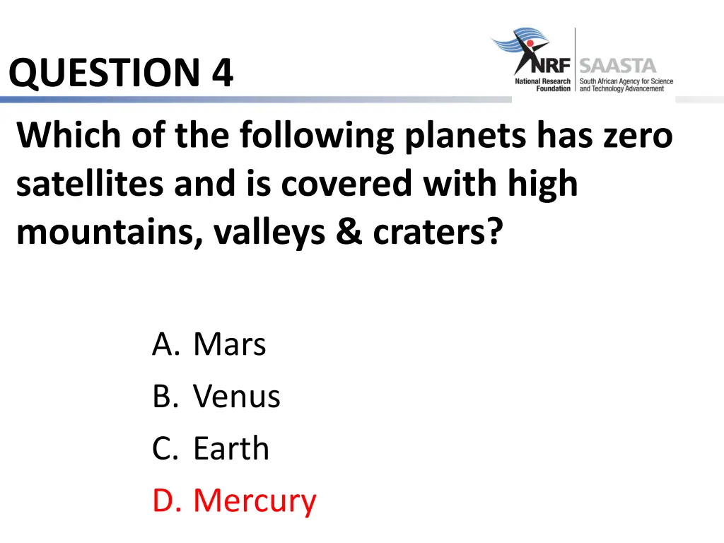 question 4 which of the following planets