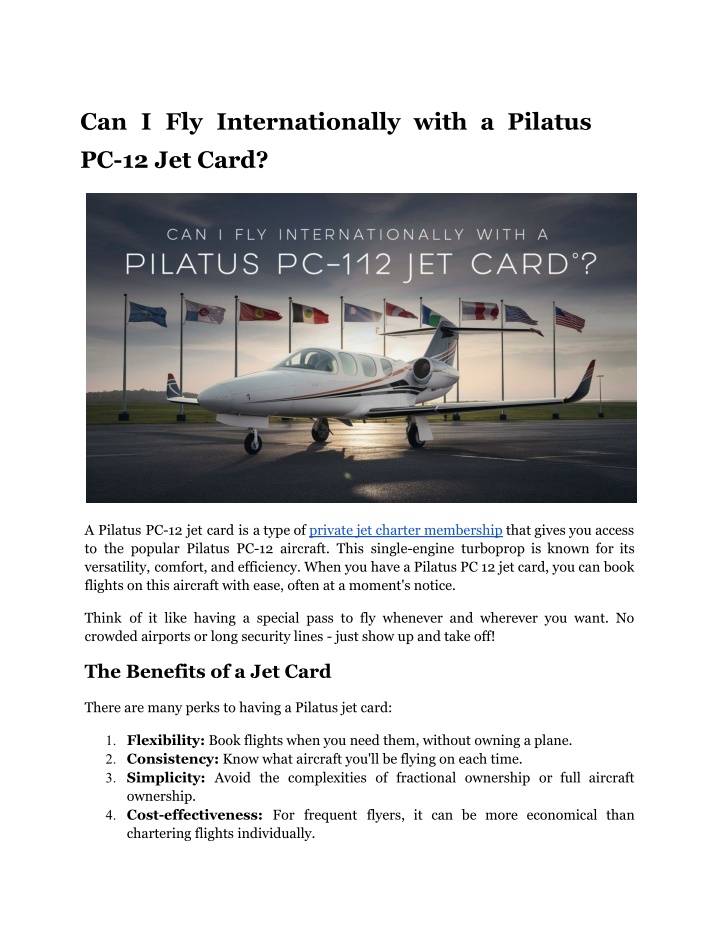 can i fly internationally with a pilatus