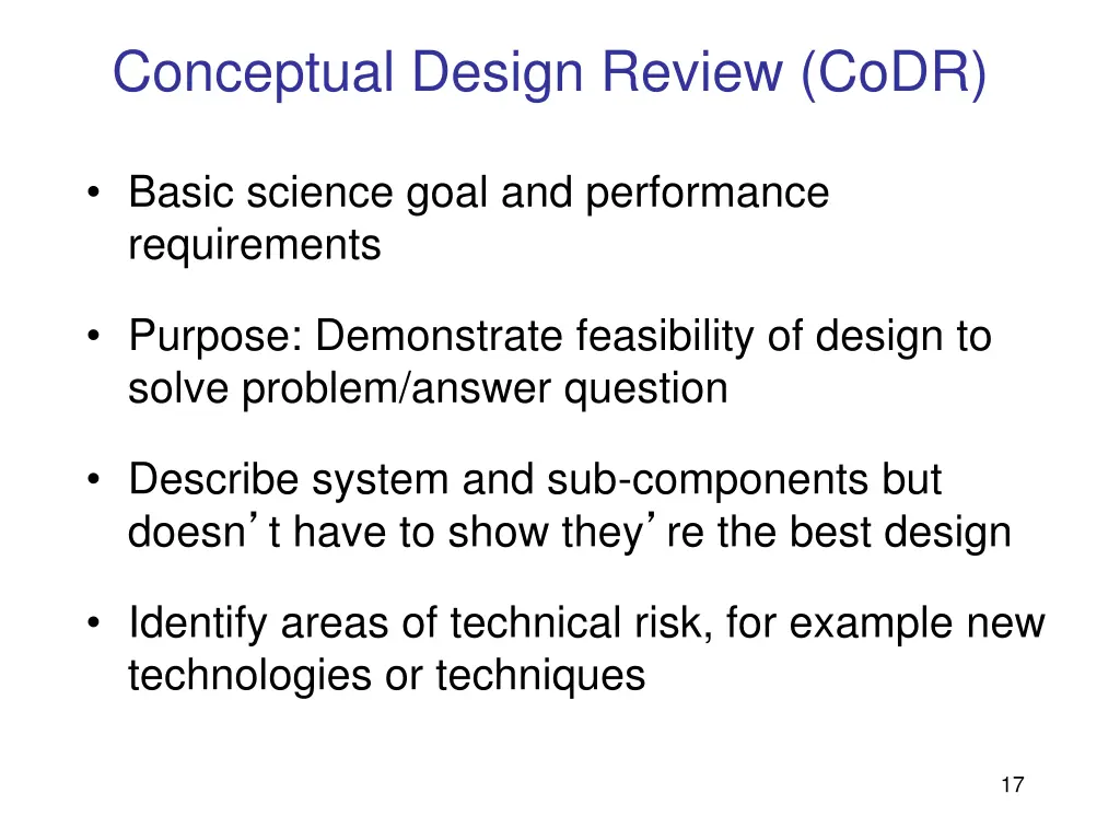 conceptual design review codr