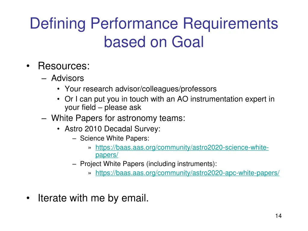 defining performance requirements based on goal