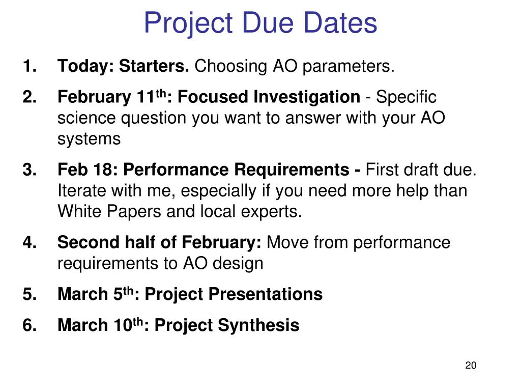 project due dates