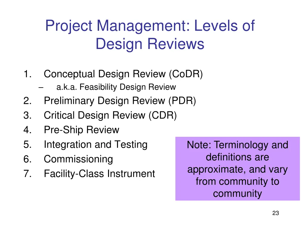 project management levels of design reviews