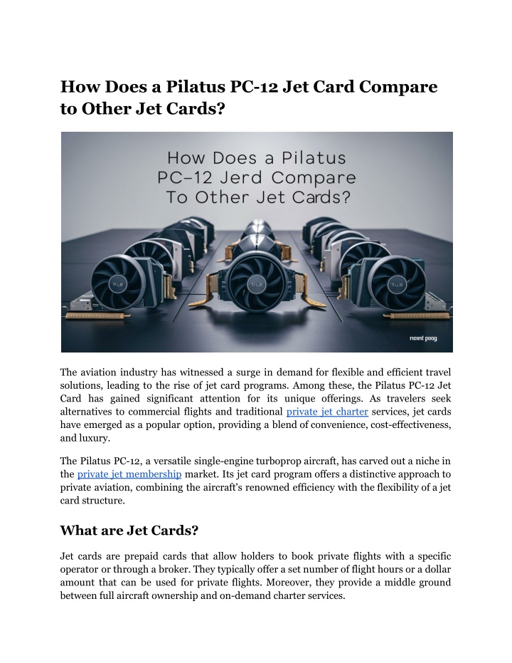 how does a pilatus pc 12 jet card compare