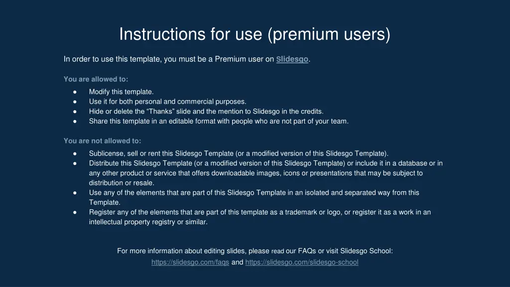 instructions for use premium users