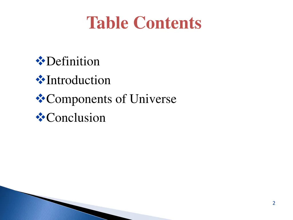 table contents