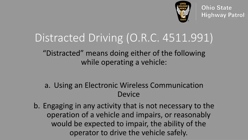 distracted driving o r c 4511 991