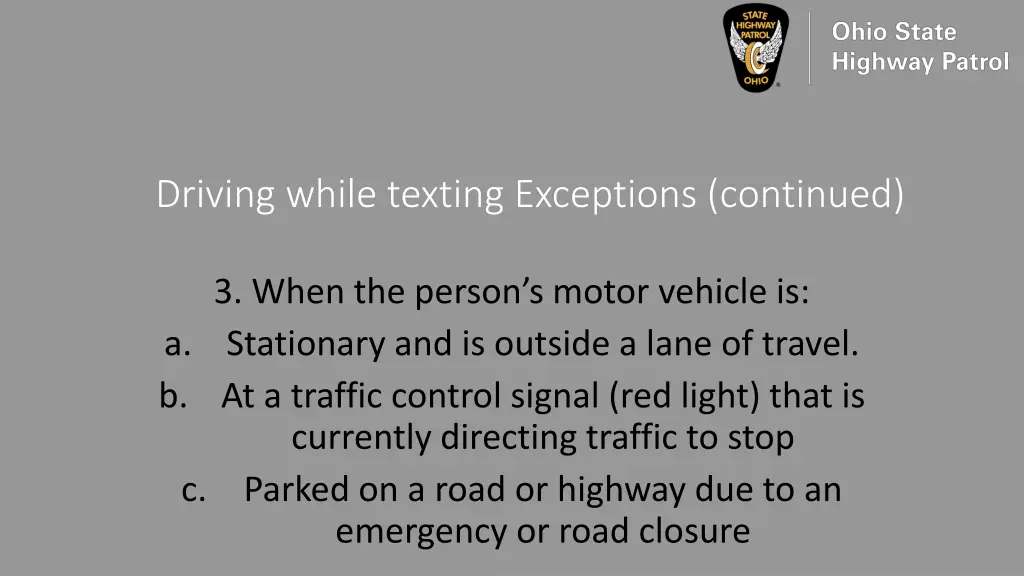 driving while texting exceptions continued 1