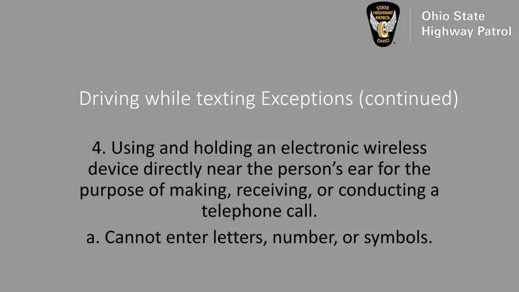 driving while texting exceptions continued 2