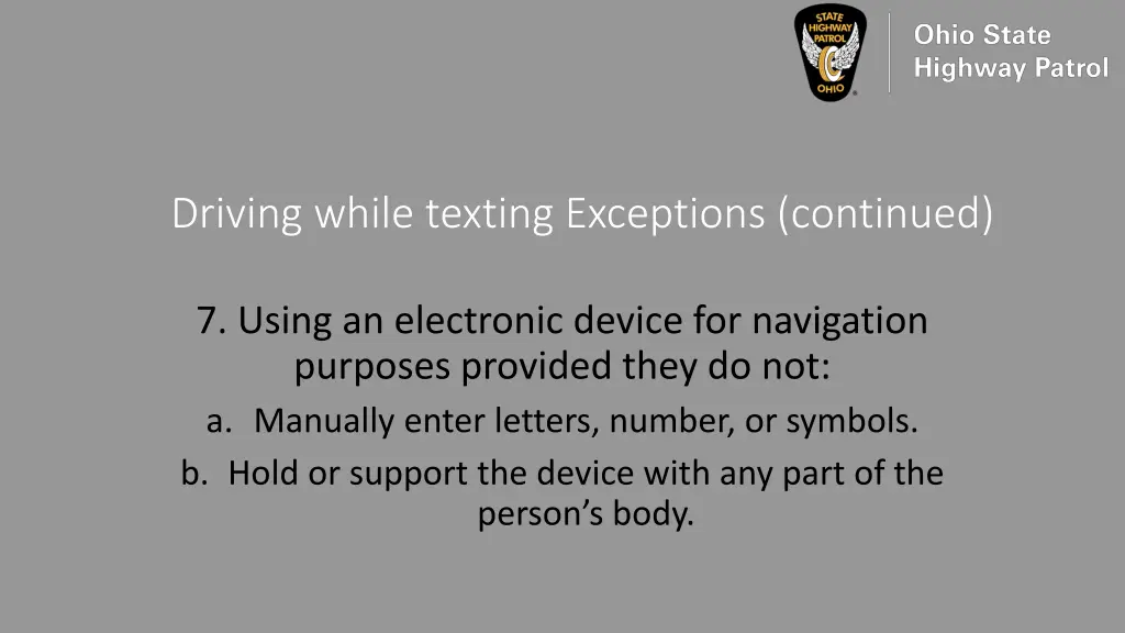 driving while texting exceptions continued 5