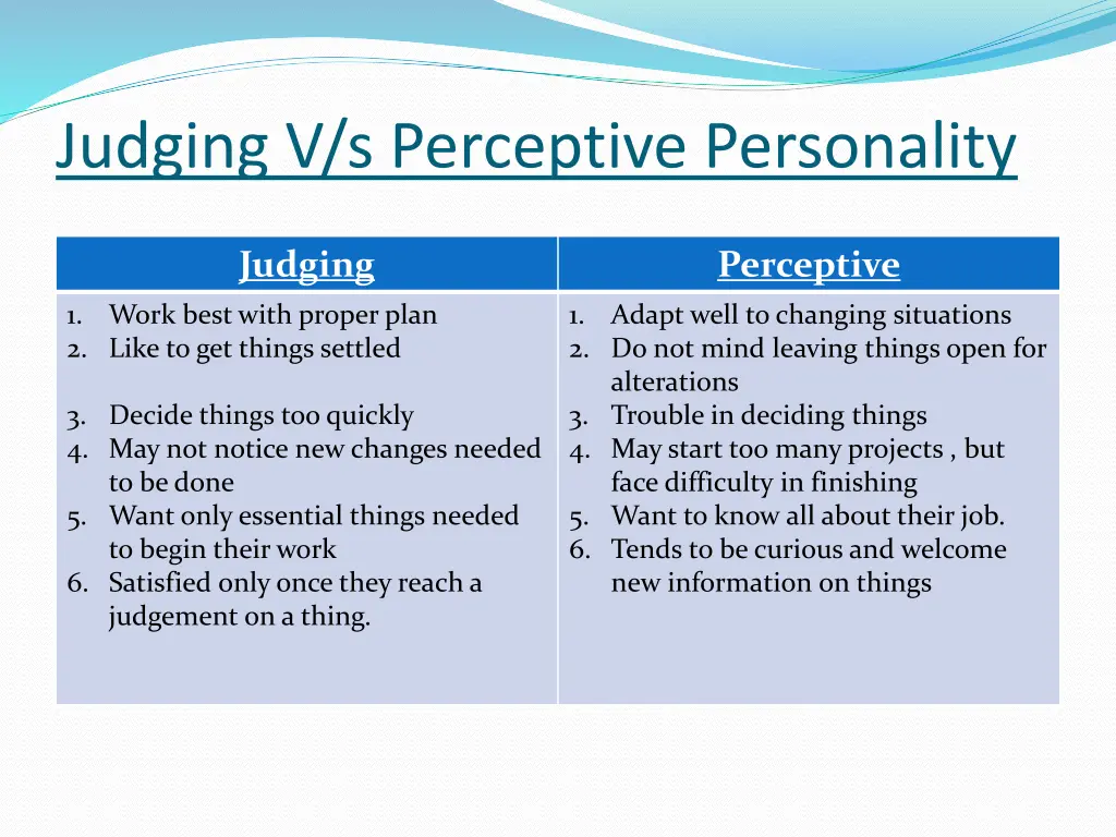 judging v s perceptive personality