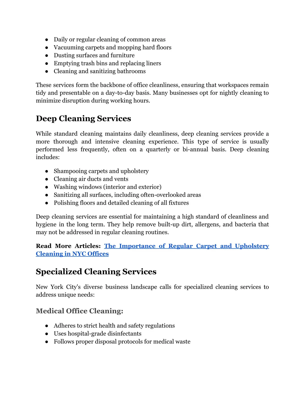daily or regular cleaning of common areas
