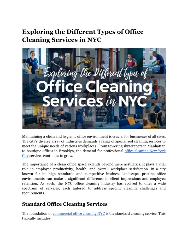 exploring the different types of office cleaning