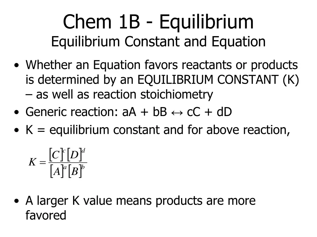 chem 1b equilibrium equilibrium constant