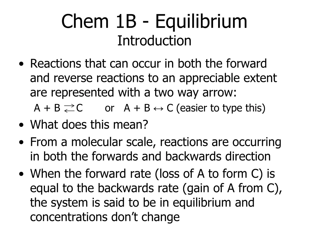 chem 1b equilibrium introduction