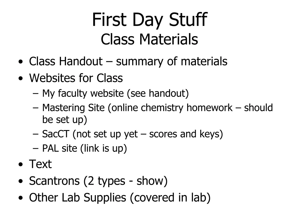 first day stuff class materials