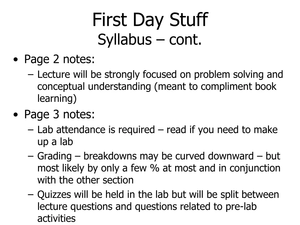 first day stuff syllabus cont