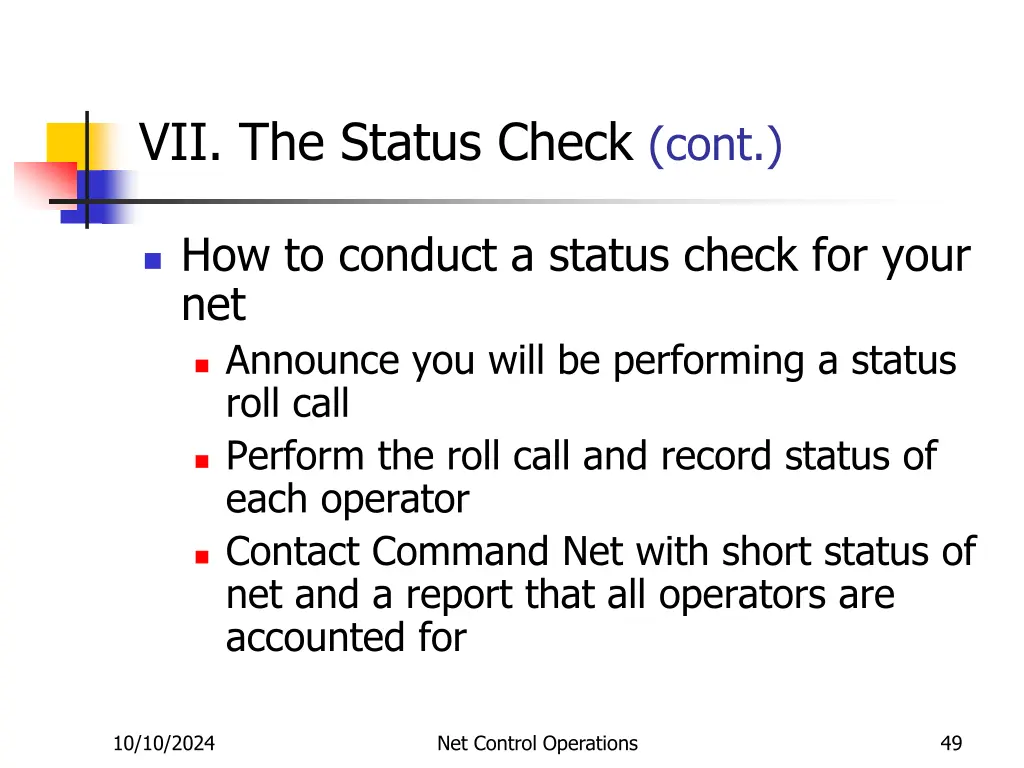 vii the status check cont