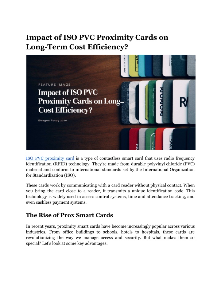 impact of iso pvc proximity cards on long term