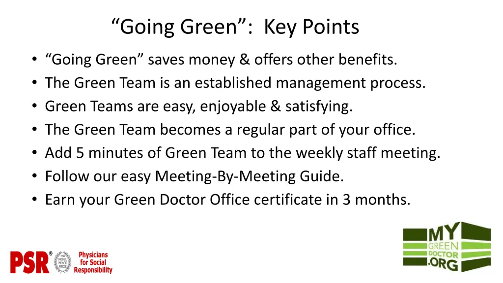 going green key points