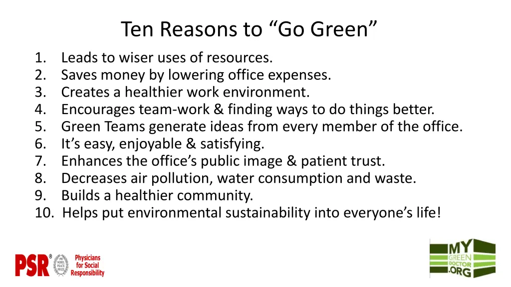 ten reasons to go green