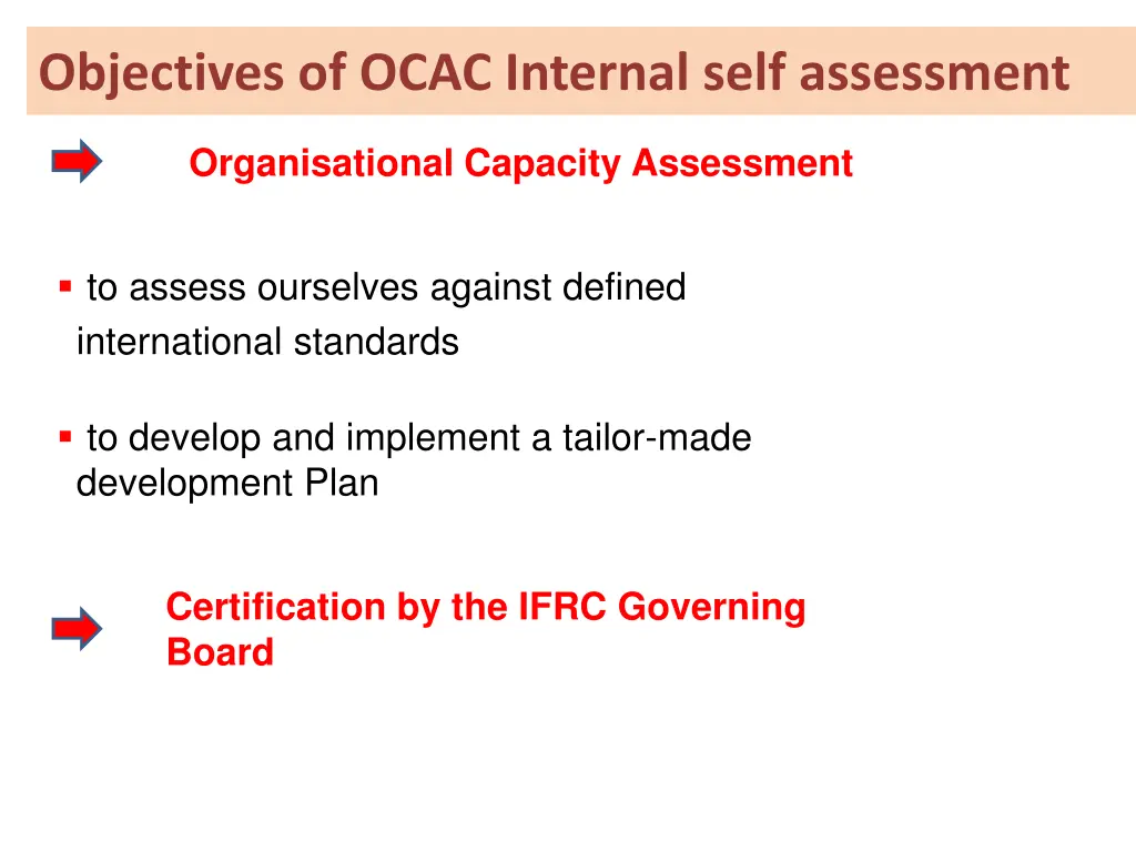 objectives of ocac internal self assessment