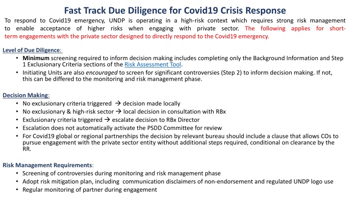 fast track due diligence for covid19 crisis