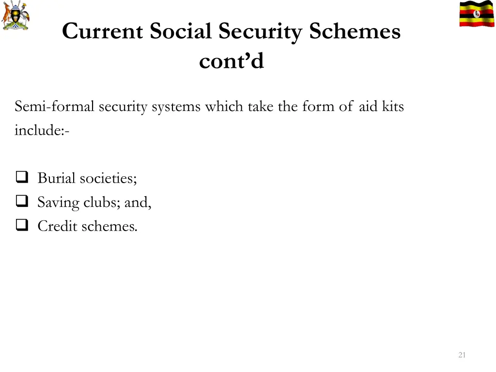current social security schemes cont d