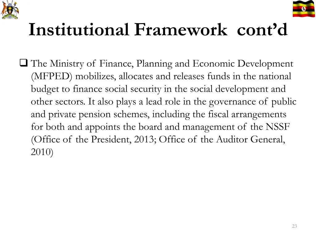 institutional framework cont d