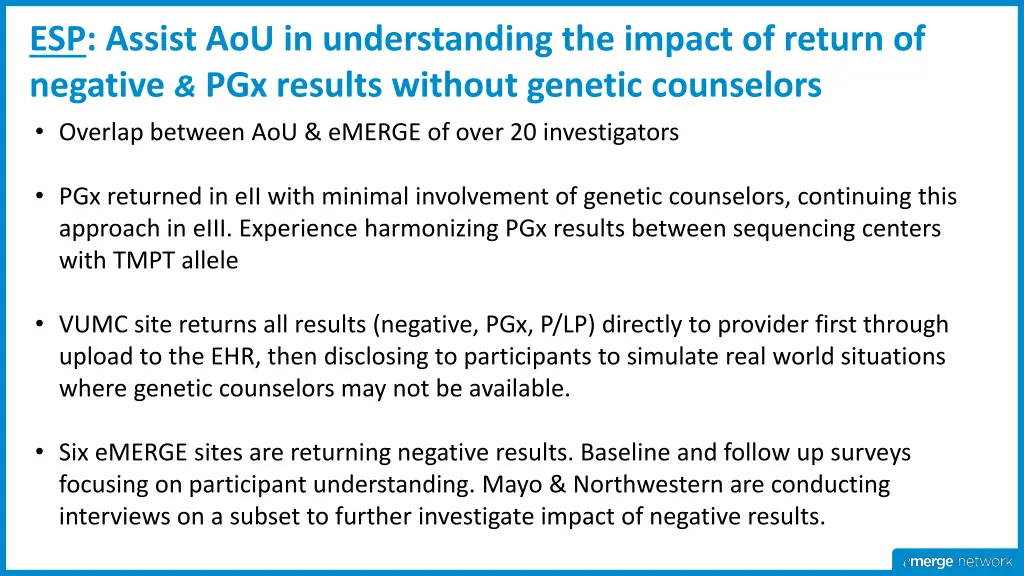 esp assist aou in understanding the impact