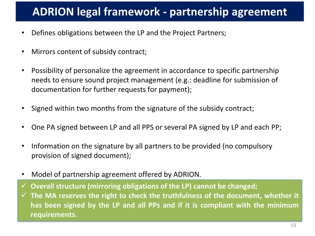 adrion legal framework partnership agreement