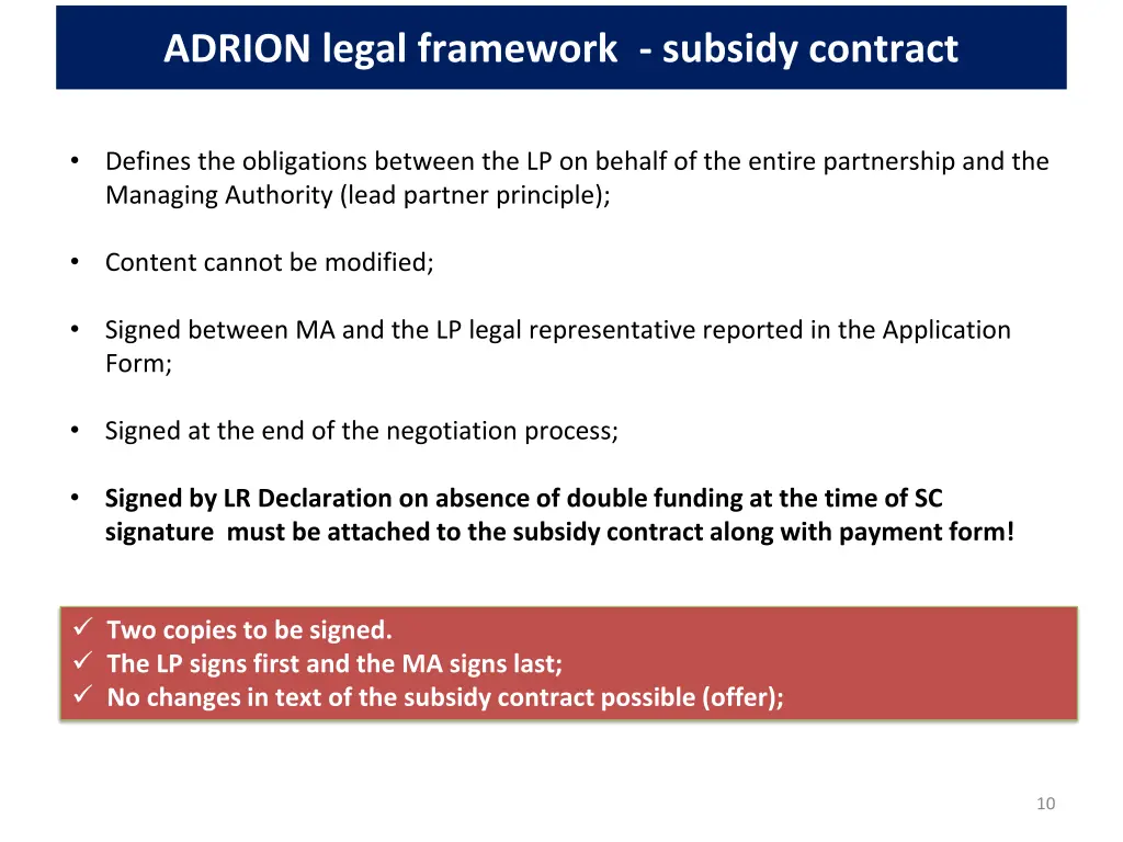 adrion legal framework subsidy contract