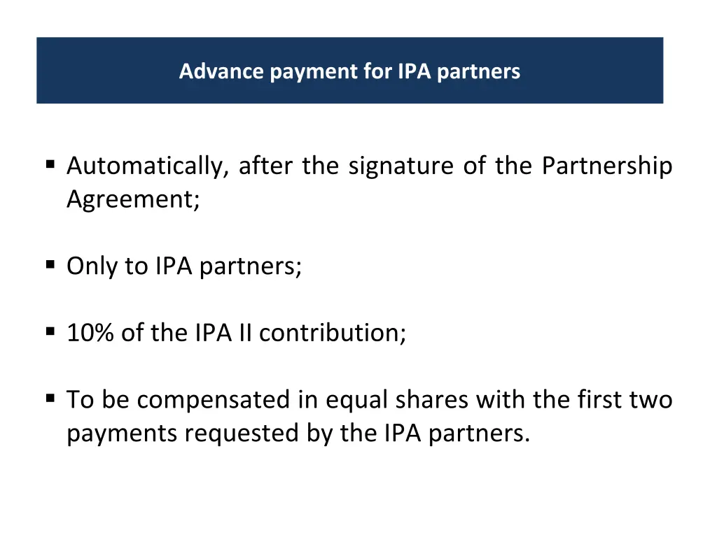 advance payment for ipa partners