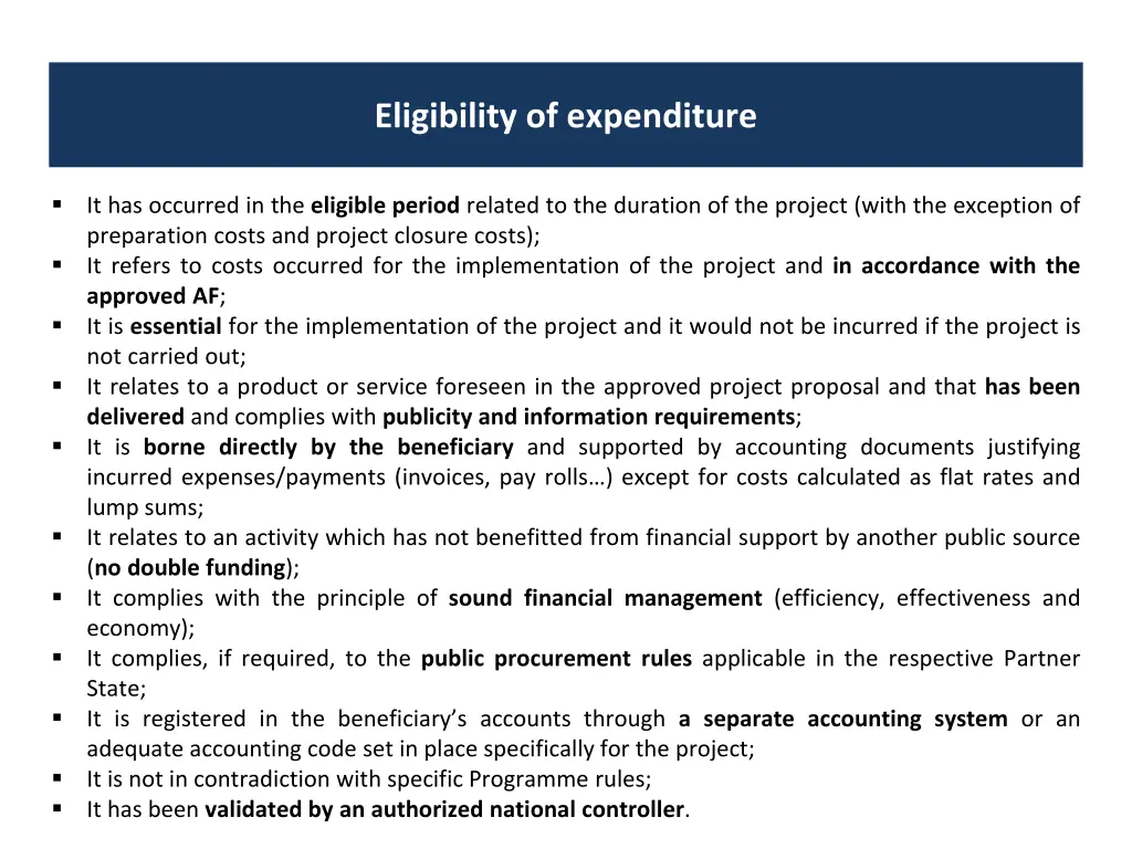 eligibility of expenditure