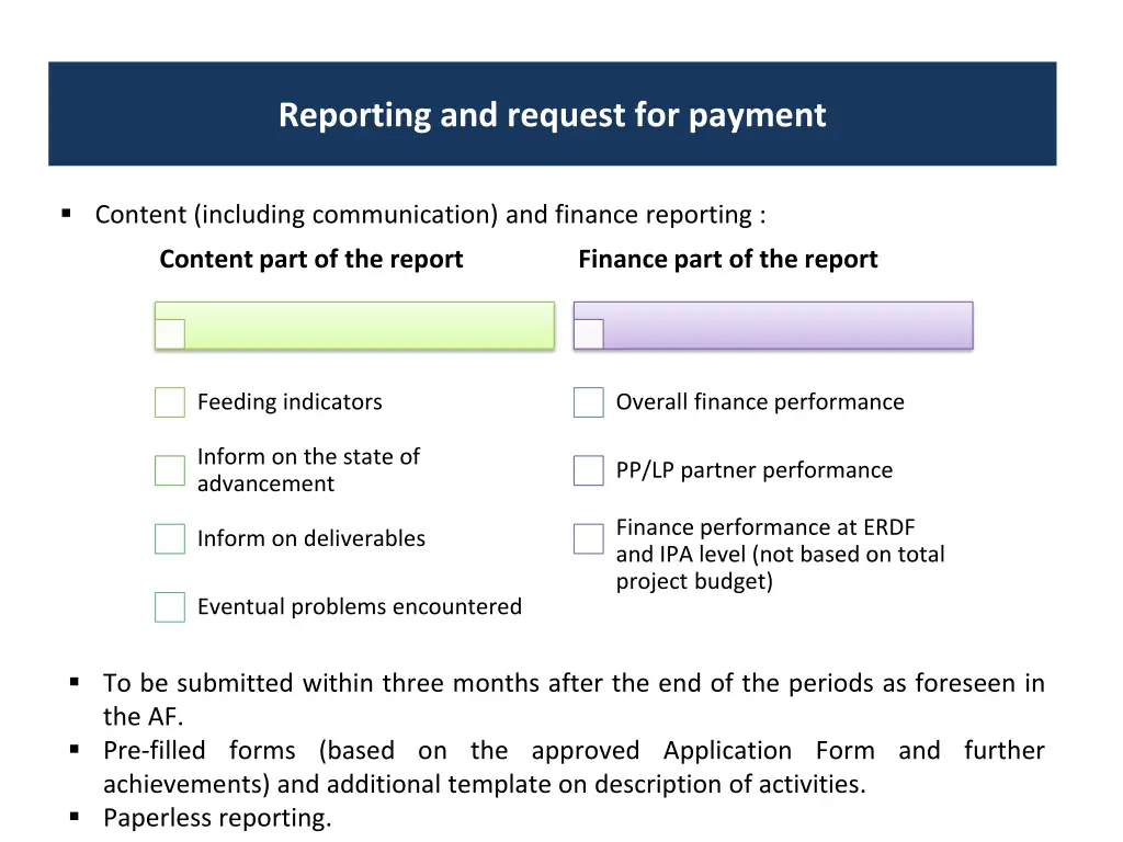 reporting and request for payment