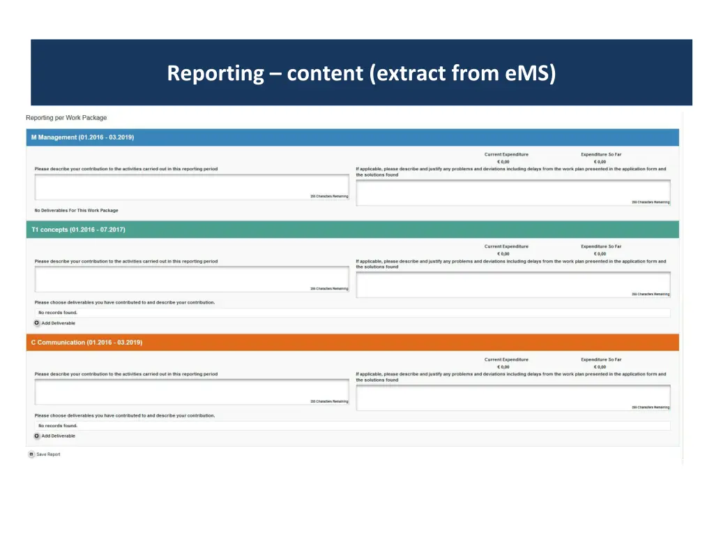 reporting content extract from ems